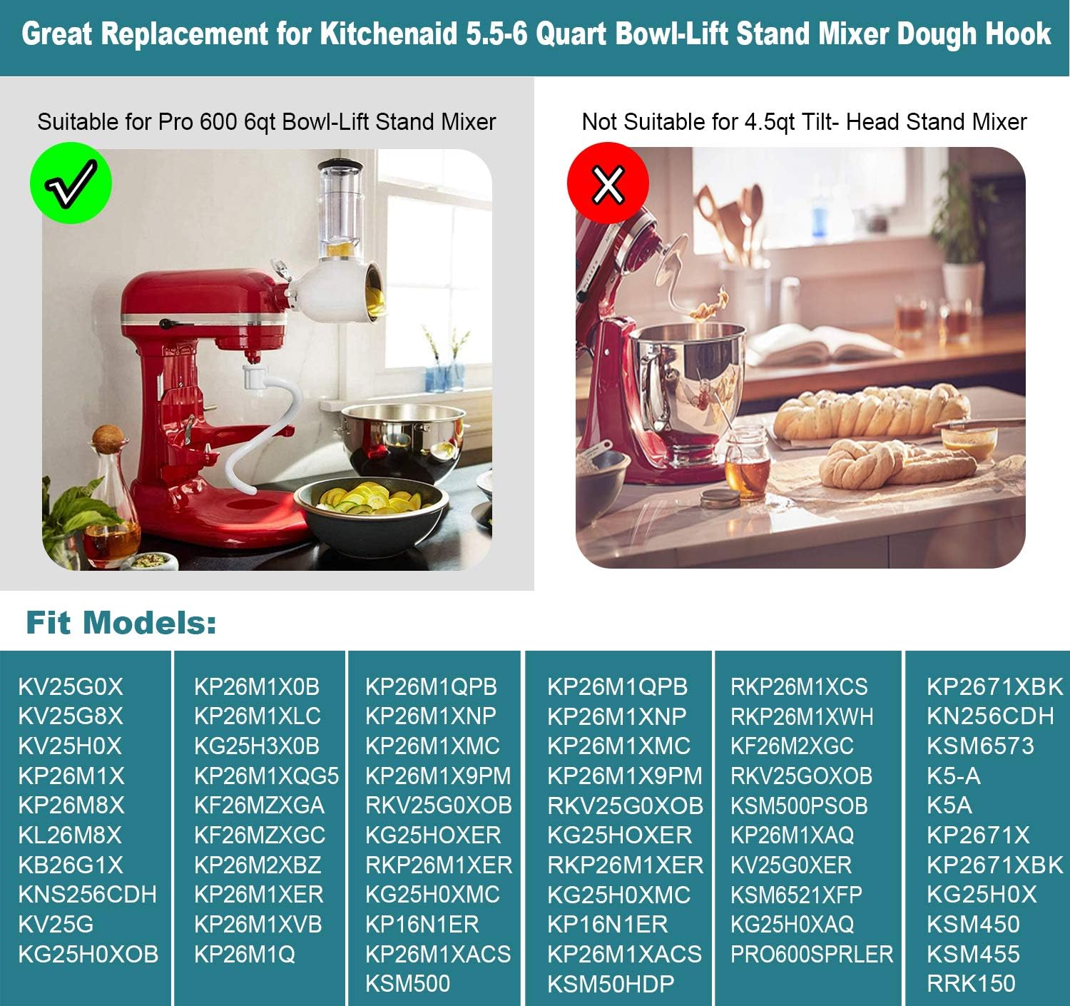 خطاف عجين حلزوني مطلي لخلاط حا - مراجعة Kitchenaid Mixer Pro 600 وسعره
